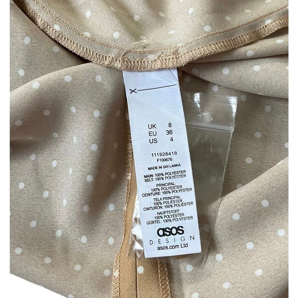 Asos Tan Open Back Satin Polka Dots Dress Women's Size 4 | 43-29 - Image 5