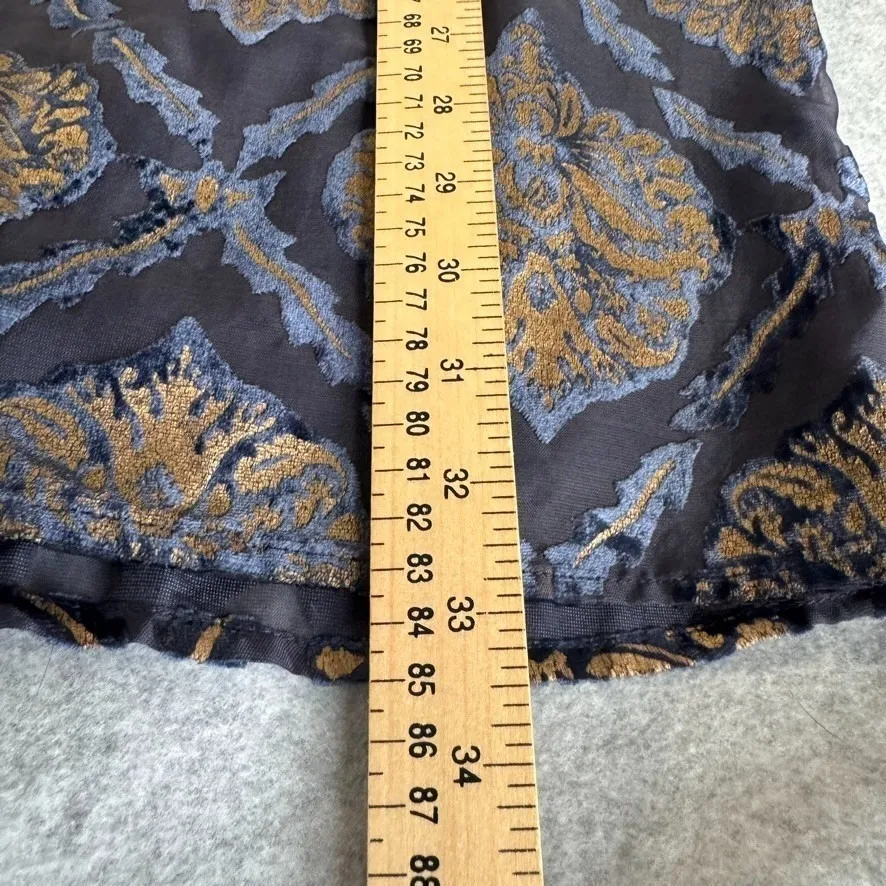 ASTR the Label Cold Shoulder Dress Womens Small Velvet Medallion Print Blue Gold - Image 16