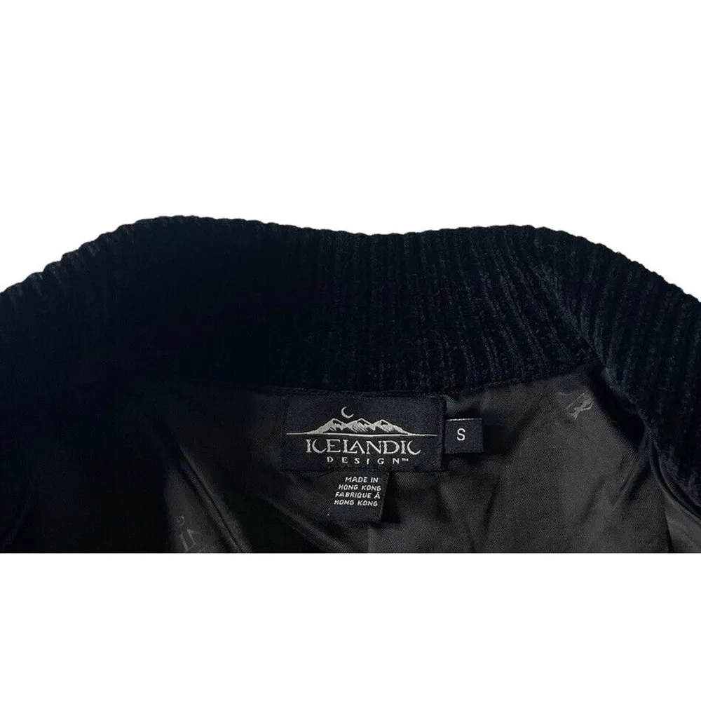 Vintage Icelandic Design Wool Blend Zip Up Lined Sweater Jacket Womens Black S - Image 4