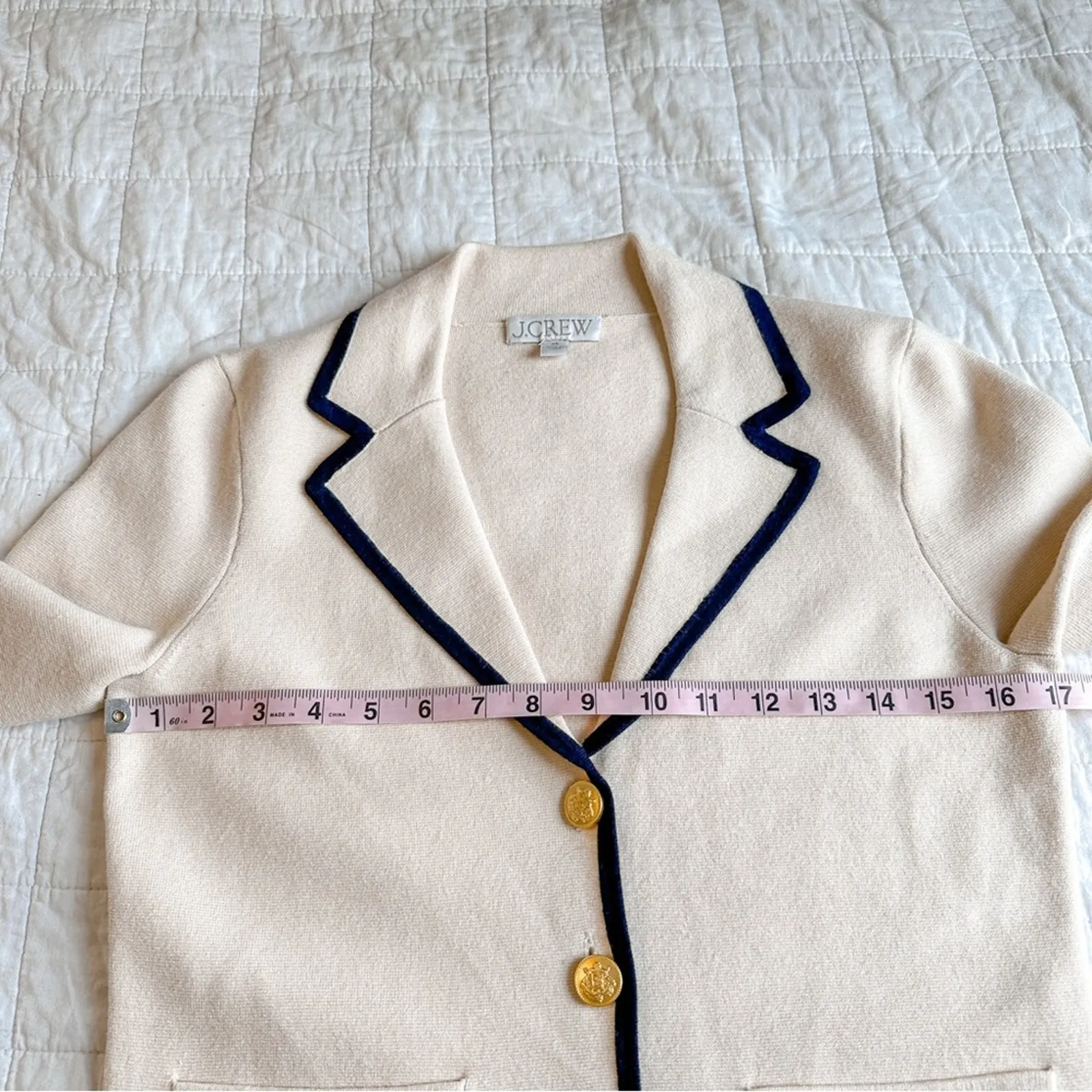 J.Crew Tipped Sweater Blazer Ivory White XS Button Cardigan Sweater - Image 3