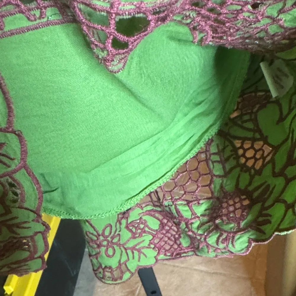 Aryeh 100% Cotton Green Dress with Purple Embroidery Size Medium - Image 6