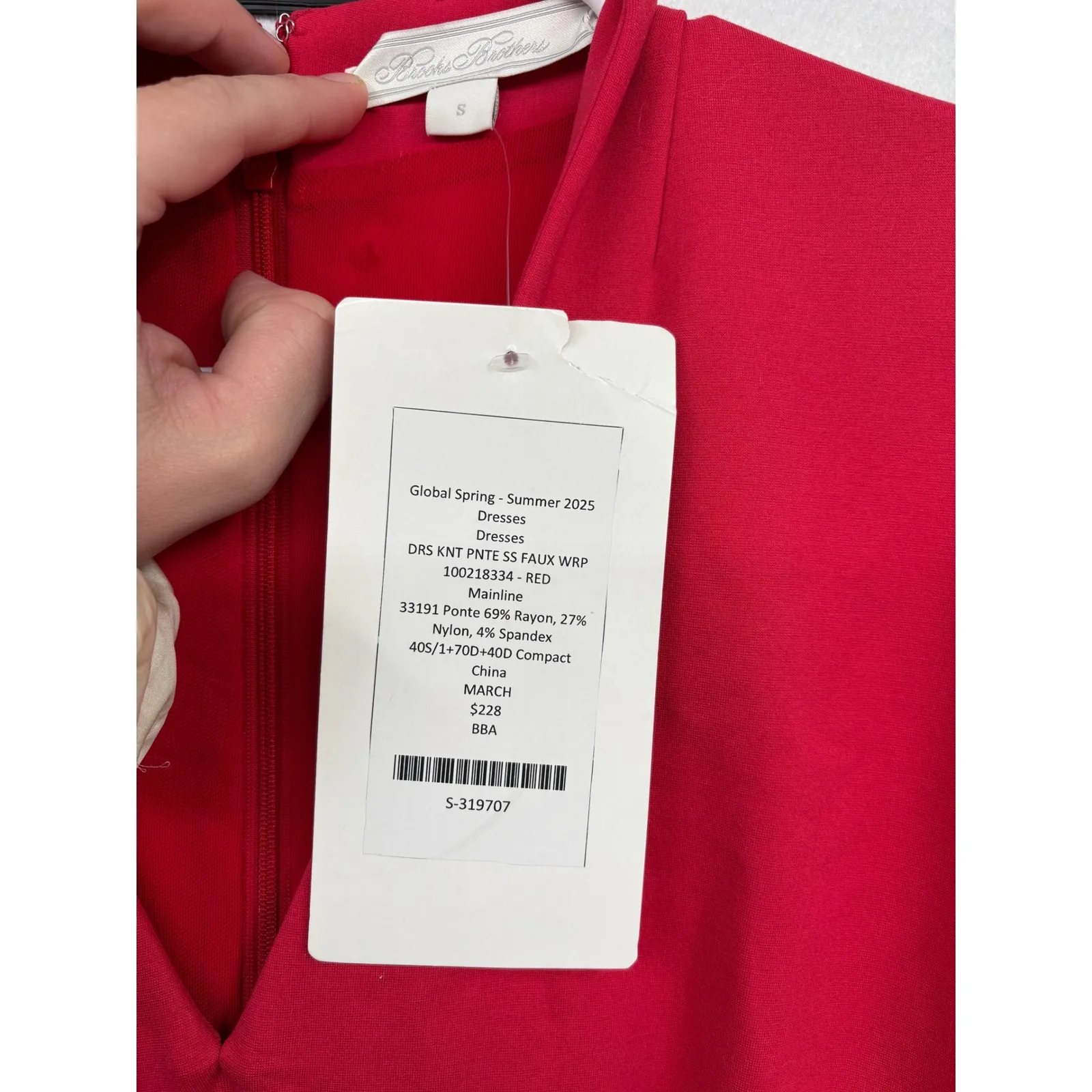 Brooks Brothers Red Ponte Knit SS Faux Wrap Dress Size S no belt - Image 3