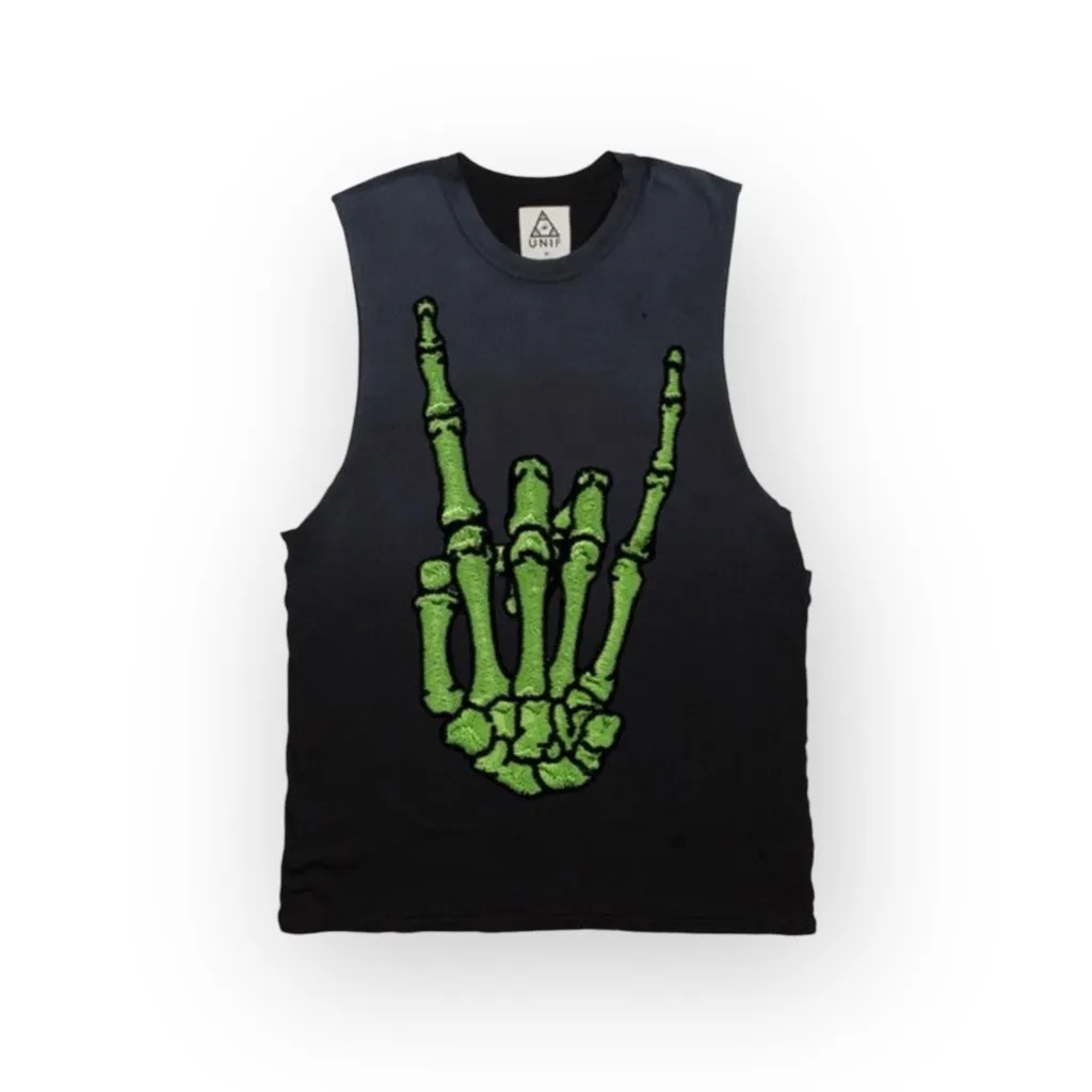 HTF: UNIF ☻ Rock Festival Grunge Skeleton Hand Muscle Tee Tank ☻ Dirty Black M - Image 2
