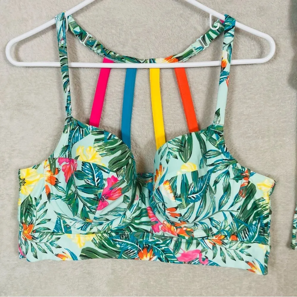 Cacique Swim Suit Set 38D Lined Bra Top Size‎ 14 High Waisted Brief Hawaiian - Image 2