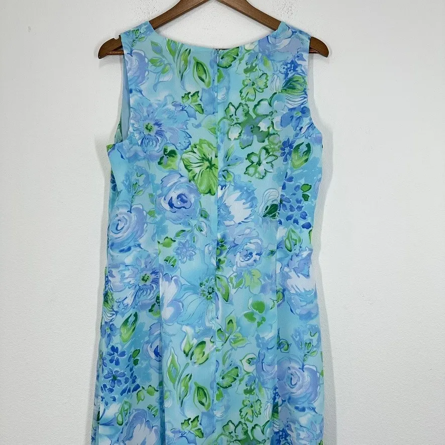 Danny & Nicole 90s Floral Maxi Dress V Neck Sleeveless Blue Green Womens Size 16 - Image 8