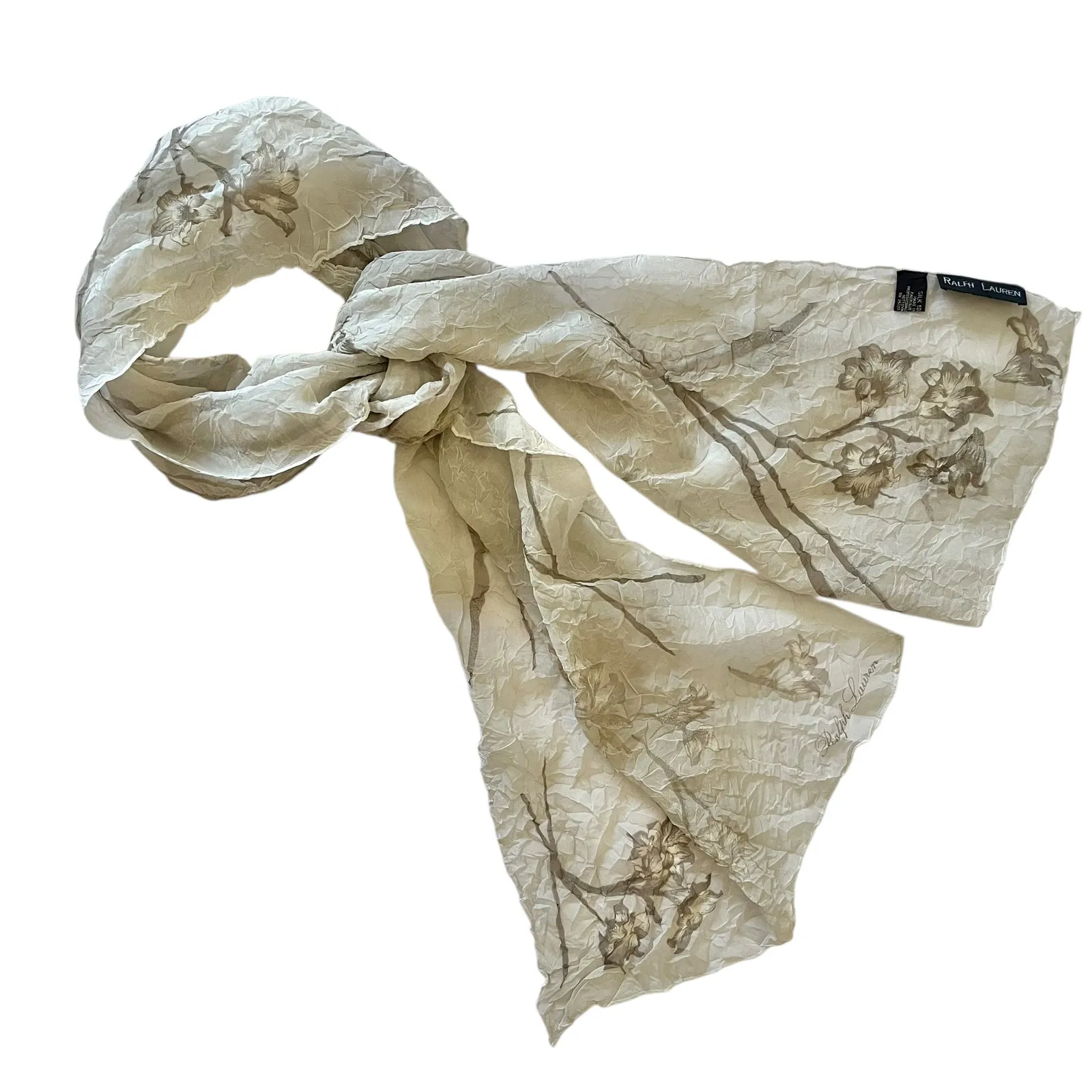 Ralph Lauren Vintage Sparkling Floral Crinkle Crepe de Chine Silk Long Scarf - Image 9