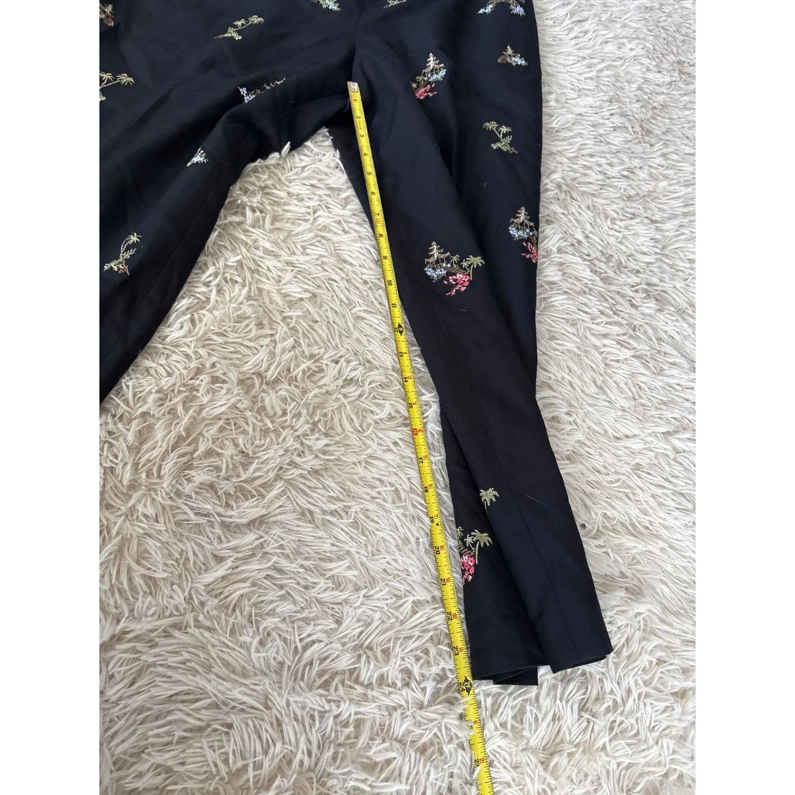 Talbots Black Embroidered Pagoda Palm Tree Wide Leg Pants Size 12 - Image 6