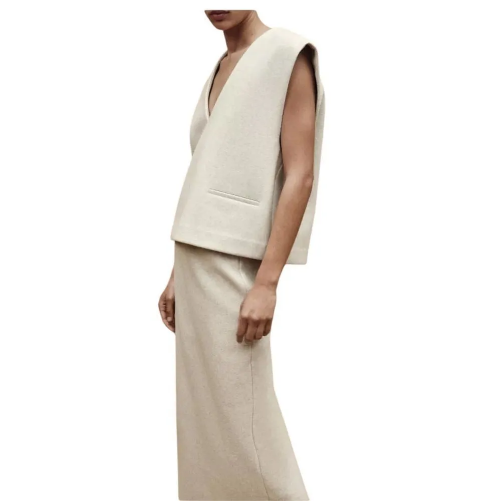 Zara rustic skirt and V-neck vest set in light sand nwot S - Image 3