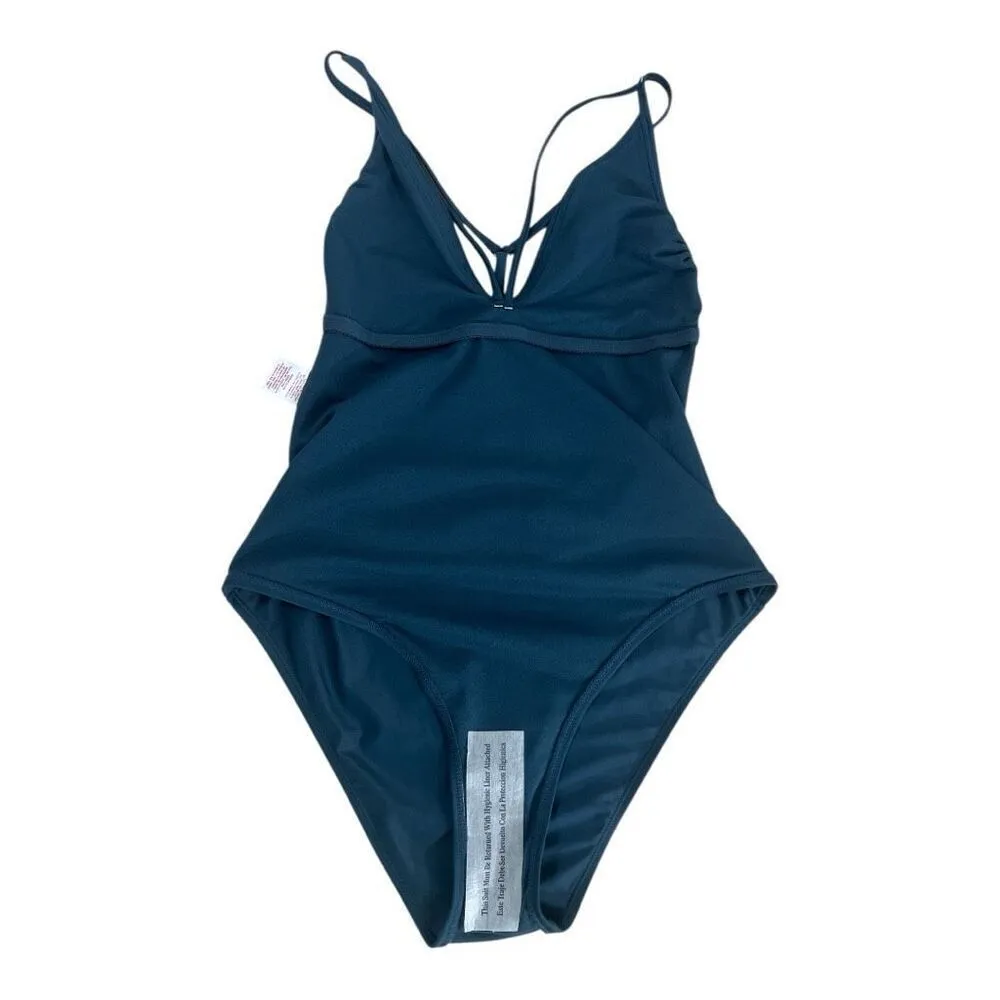 Xhilaration Swimwear One Piece Halter Green Size L Strappy Solid Color Beach - Image 6