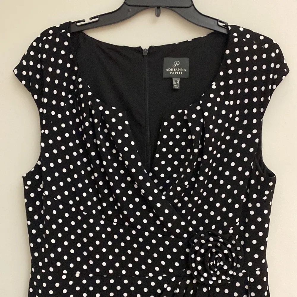 Adrianna Papell women’s black/white polka dot dress rossete accent size 14 - Image 2