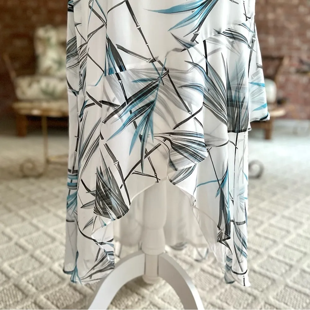 WHBM Dress Maxi White Bamboo Print Hi Low Blouson 4P Cocktail Party Chic Trendy - Image 8