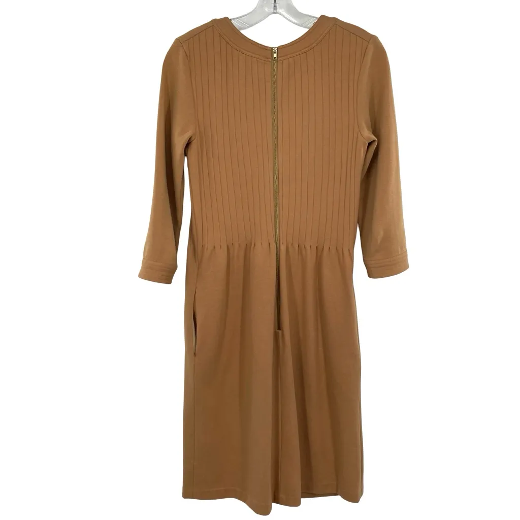 Elizabeth McKay The Pleated Belted Knit Dress Camel Brown Size 4 - Image 5