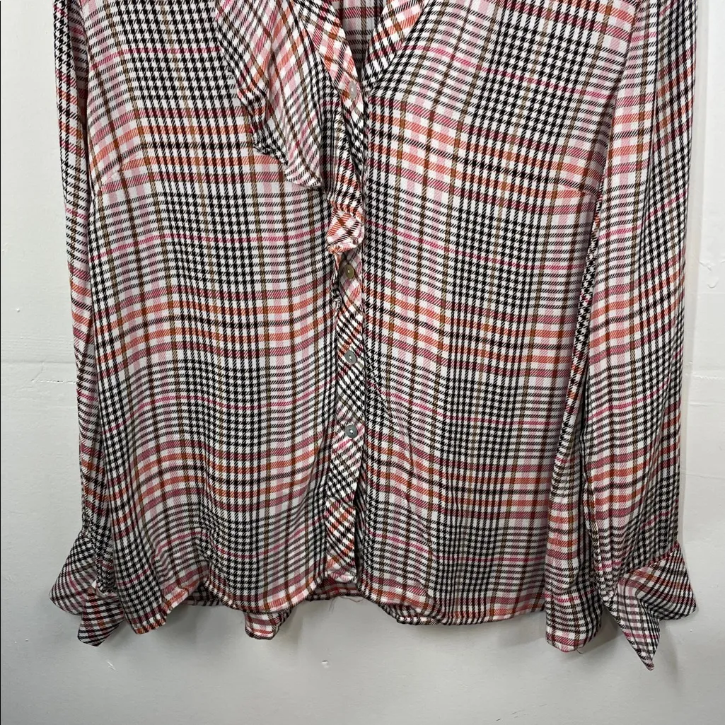 J.Jill Top Women's Glen Check Plaid Ruffled Button - Image 4