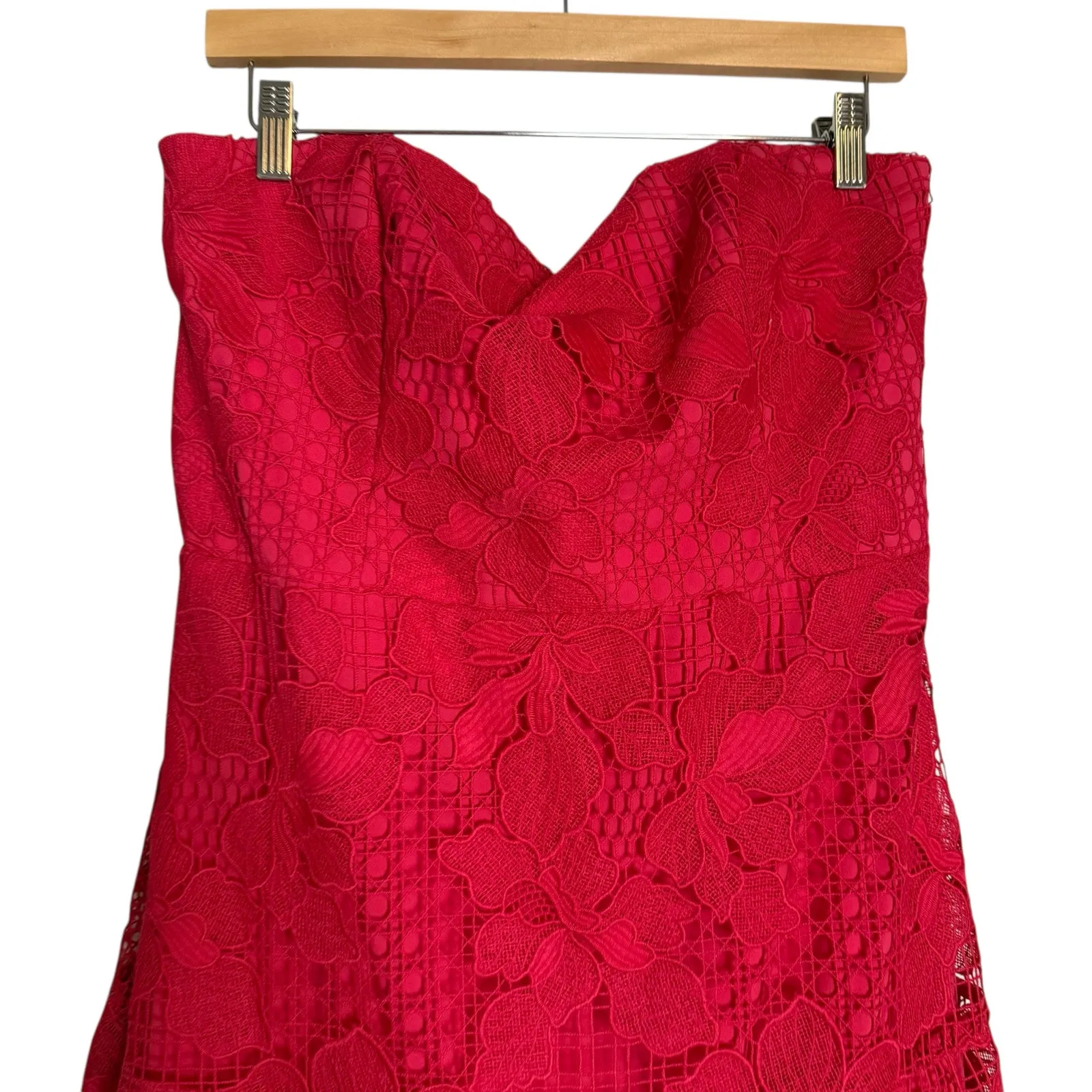 Shoshanna Magenta Pink Strapless Floral Lace A-Line Cocktail Midi Dress Size 14 - Image 3