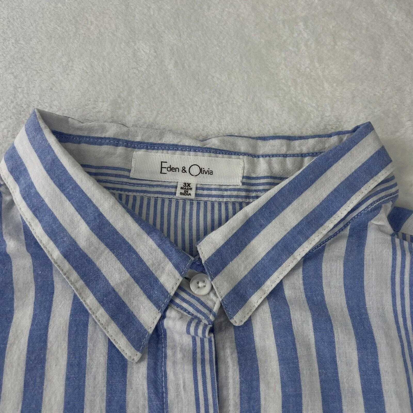 Eden & Olivia Shirt Women 3XL Blue White Stripe Roll Tab Sleeve Collar High Low - Image 7