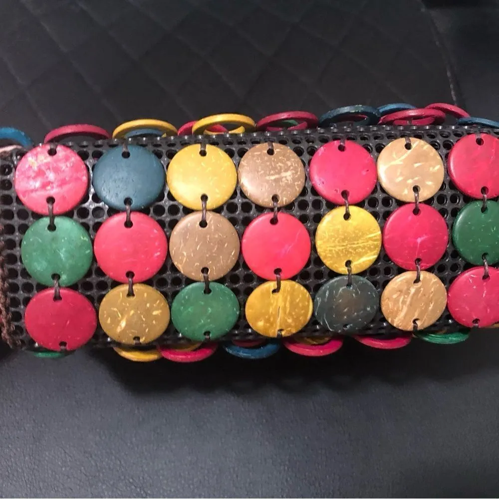 Handcrafted Wooden Rings Crossbody Bag Pink Tan Green OS - Image 7