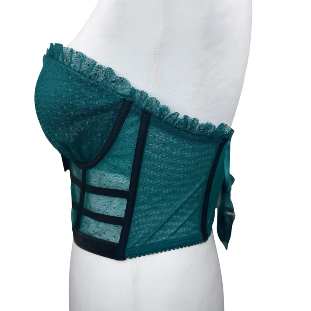 NWT Victoria's Secret Dream Angels Teal Lace Polka Dot Corset Longline Bra 32DD - Image 9