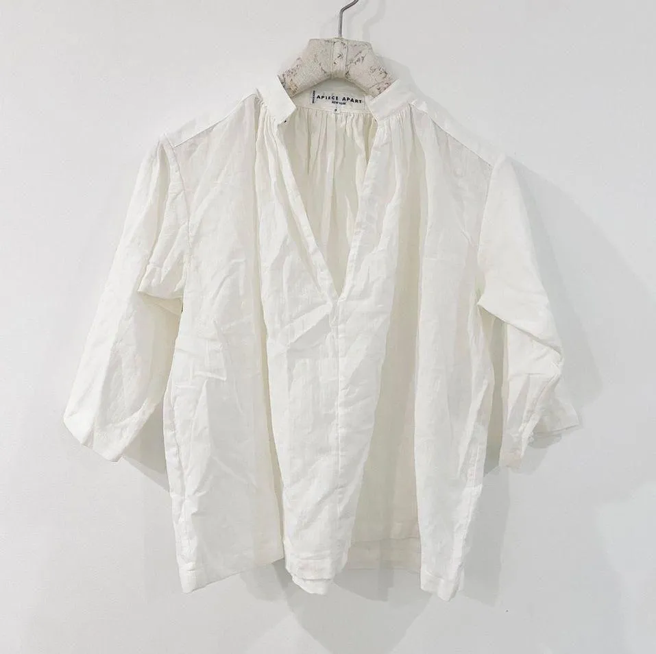 Apiece Apart 100% cotton shirred agata blouse in cream - Image 5