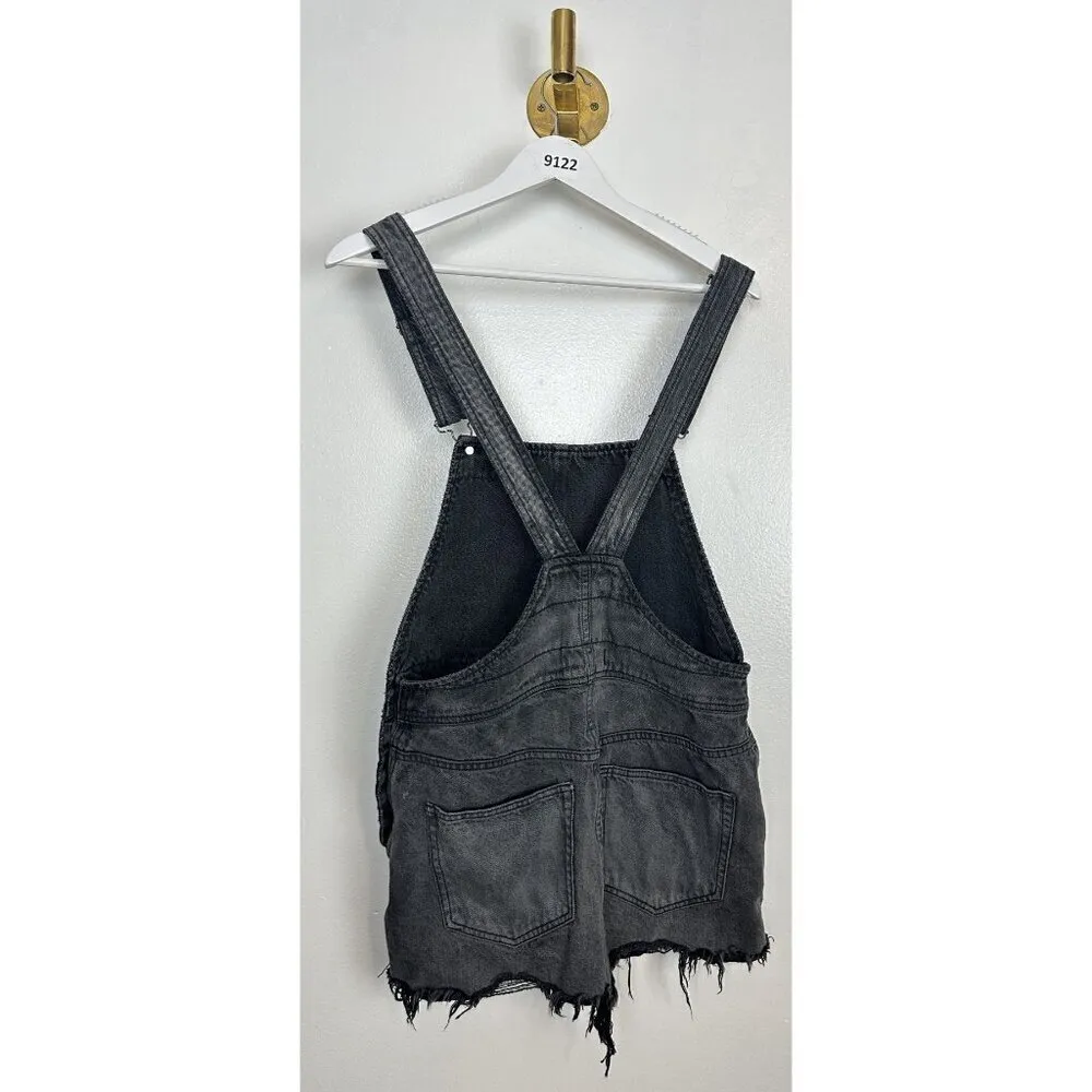 FREE PEOPLE Torn Up Washed Black Distressed Denim Jumper in Wash Black Size US 4 - Image 8