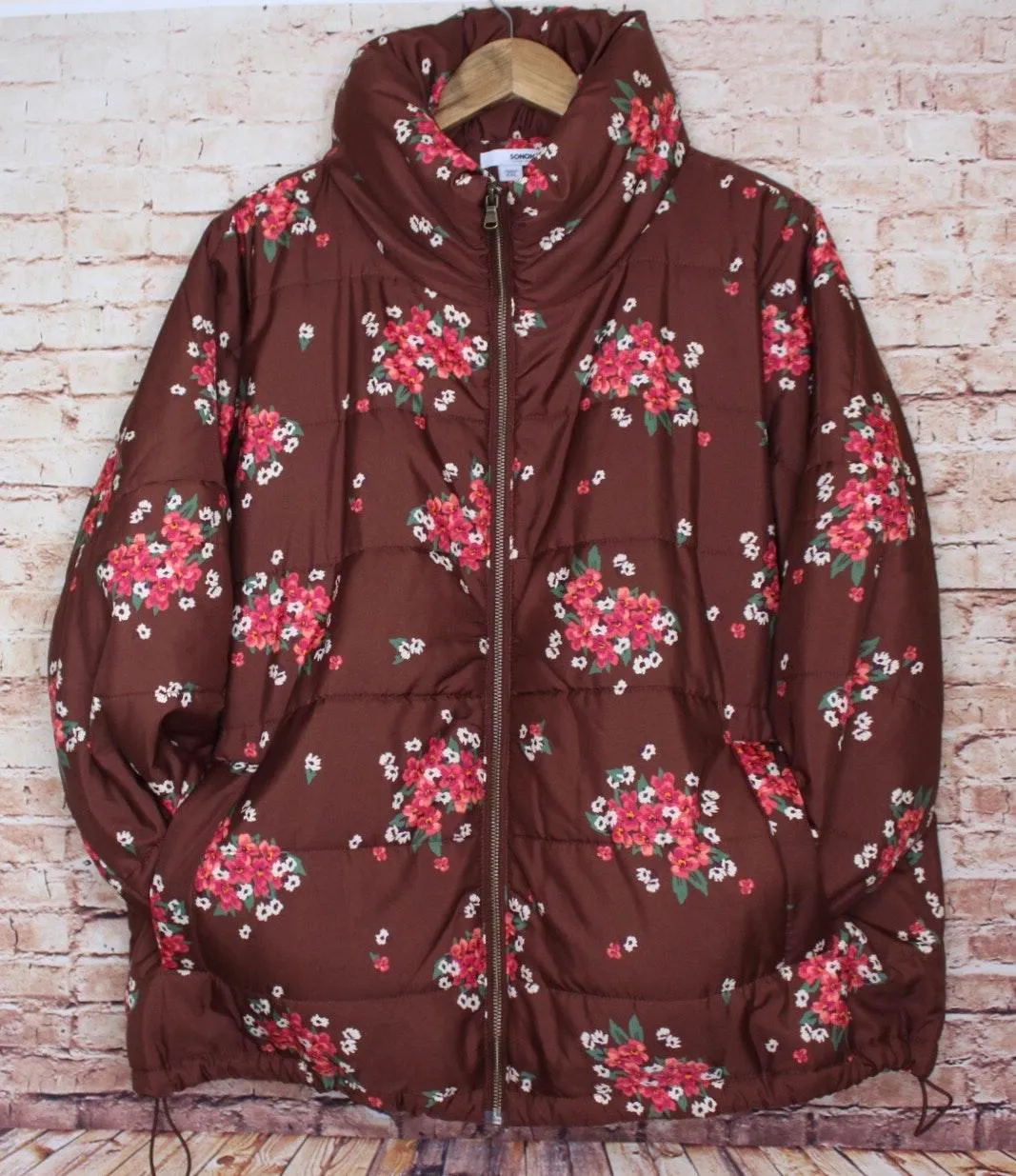 | Brown Floral Puffer Coat - Image 2