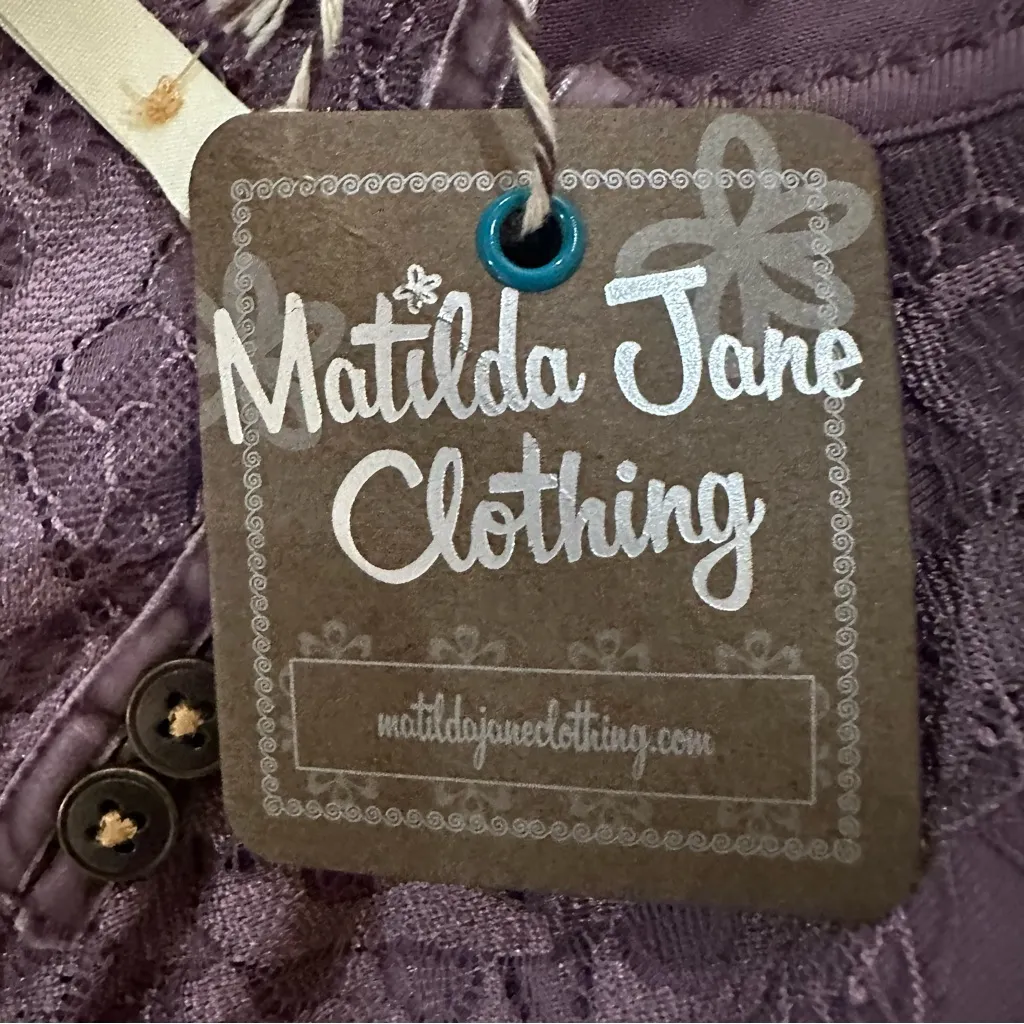 Matilda Jane Purple Lace Trim Ruffle Hem Tunic Top Size M Boho Cottage Feminine - Image 12