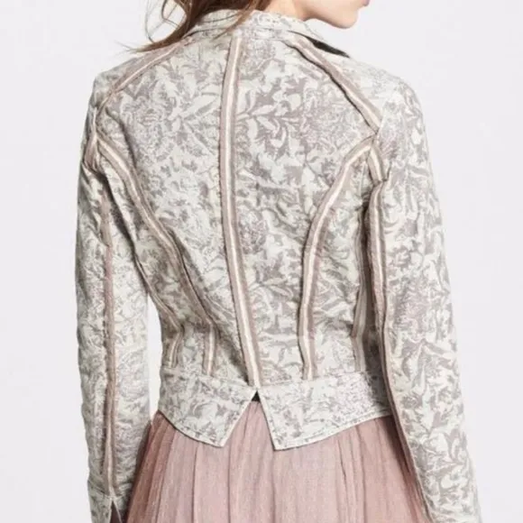 Free People Follow The Flock‎ Jacquard Moto Jacket Size 8 - Image 2