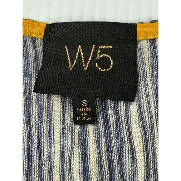 W5 Black & White Striped Gathered‎ Front Top with Yellow Trim Size S - Image 2