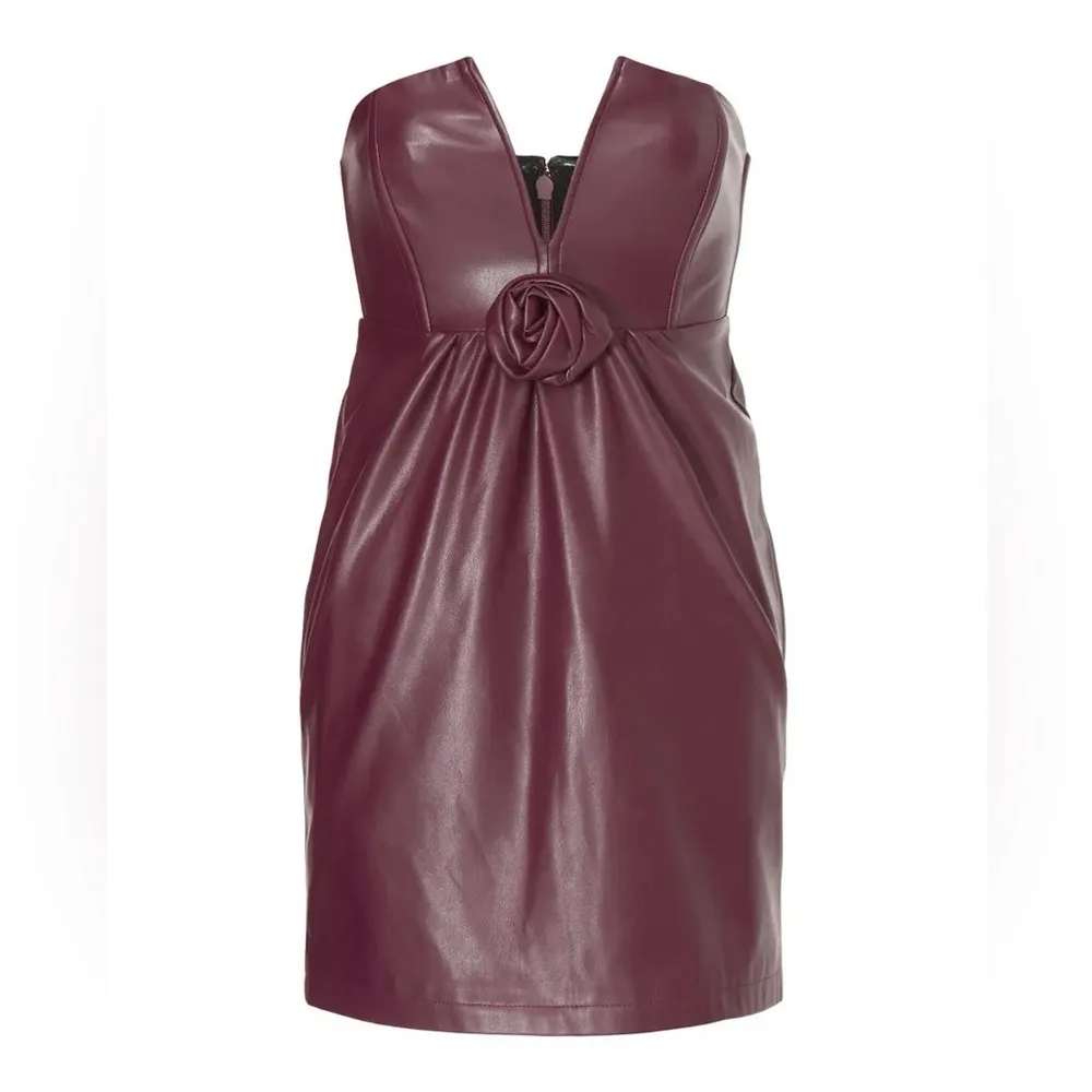 Ashley Park x RtR Voila Vegan Leather Strapless Brown Mini Dress Size 14 - Image 3