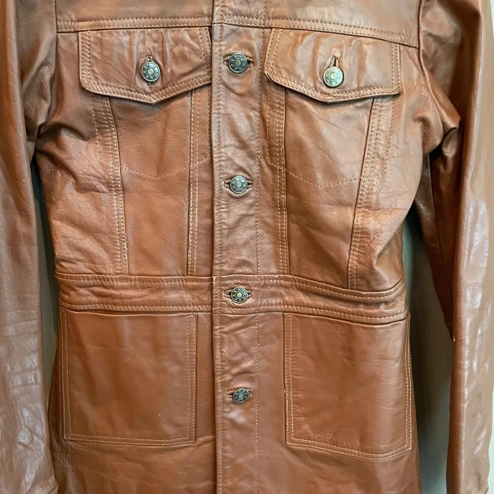 Vero Moda Button Leather‎ Jacket Brown Medium - Image 2