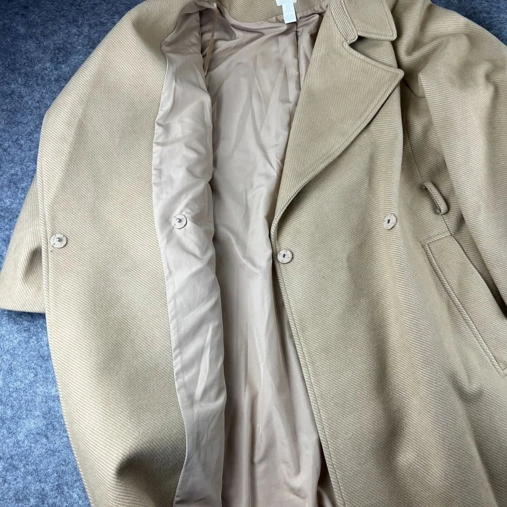 H&M Womens Tan Camel Color Twill Trench Coat Size XL Winter Warm Lined *No Belt* - Image 4