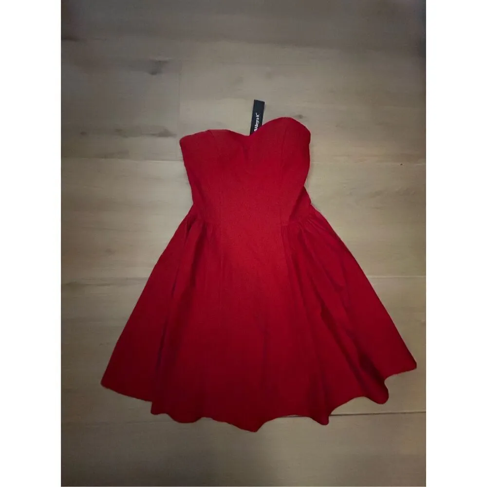 NEW Red Strapless Mini Flare Cocktail Party Dress M - Image 7