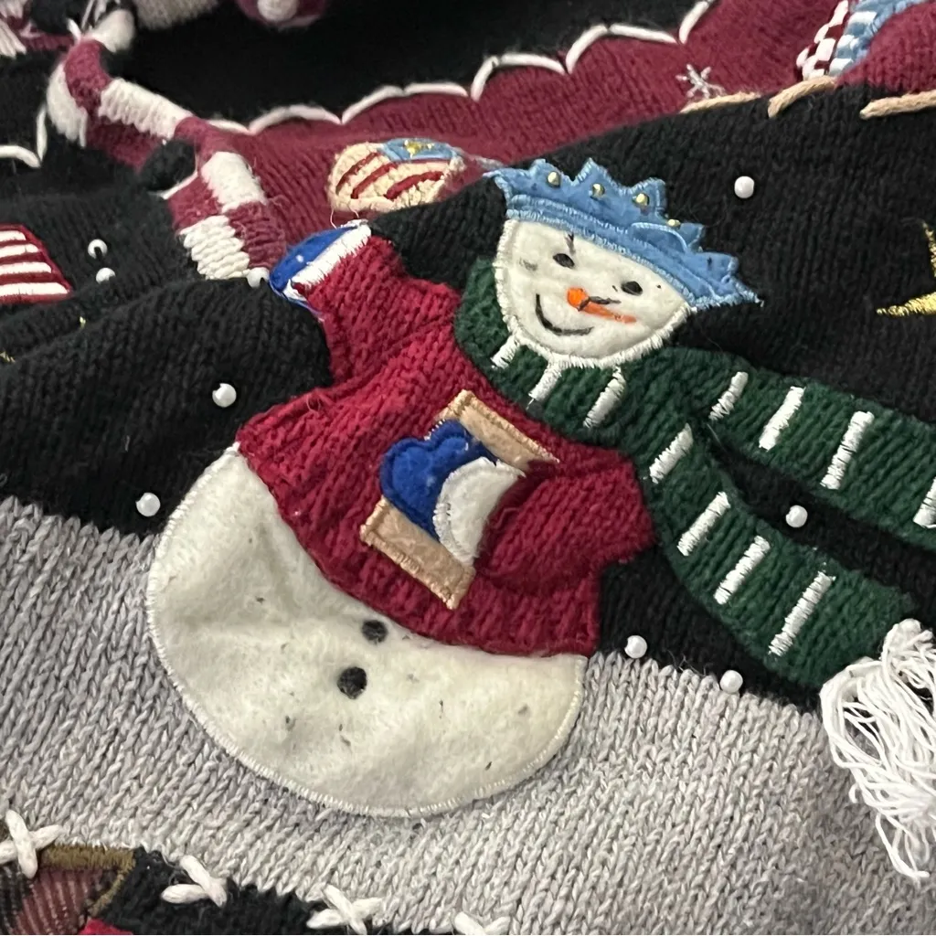 Vintage Y2K Designers Originals Studio Joy Patriotic Snowman Cardigan Black XL - Image 5