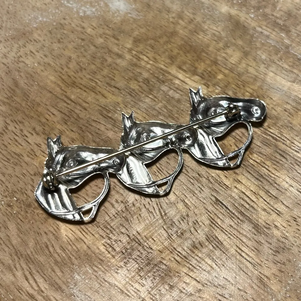 Three Horse Head Equestrian Sterling Silver Pin Brooch - Image 7