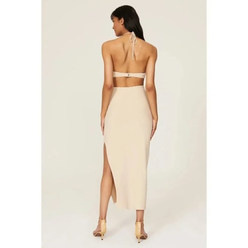 BEC & BRIDGE Iris Cut-Out Halter Midi Dress Side Slit in Cream Beige Size US 6 - Image 14