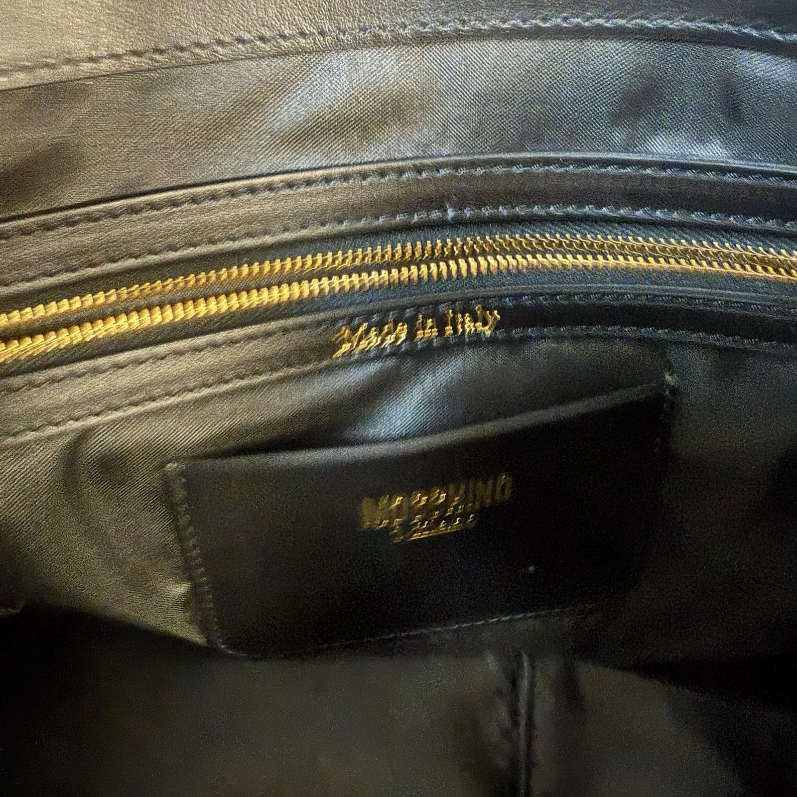 MOSCHINO Couture Black Leather Tote Bag Gold Logo Large Shopper W/ Dust‎ Bag NWT - Image 12