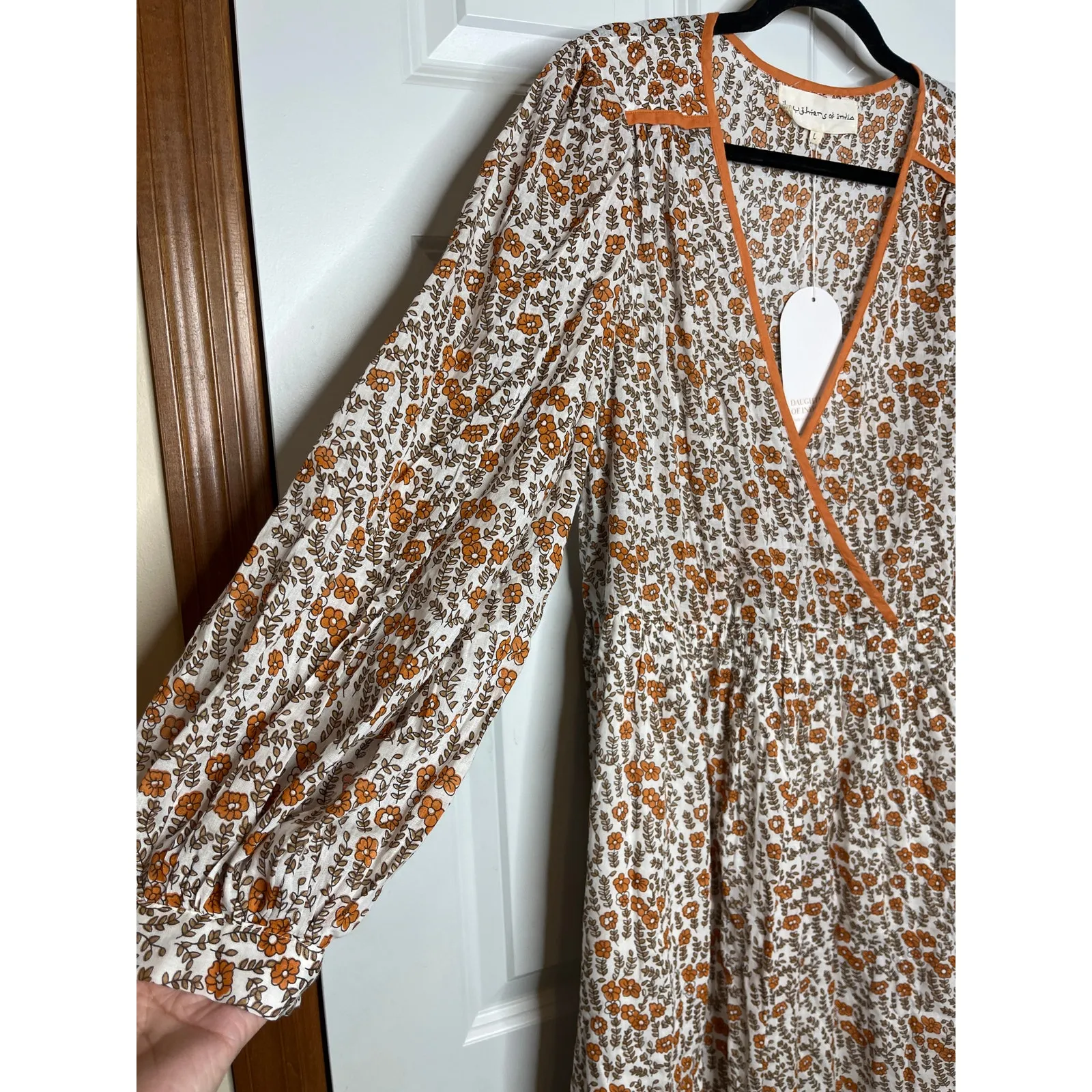 Daughters of India NEW Binita Mini Dress Apricot Color‎ Size Large Orange White - Image 7