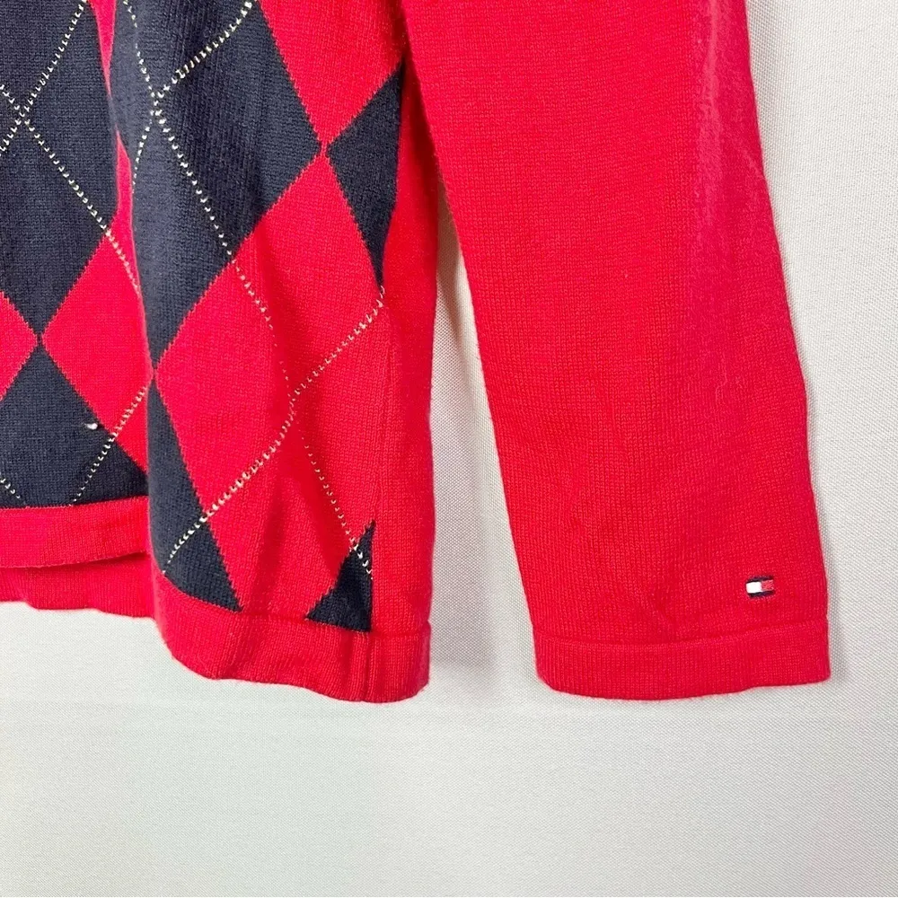 Tommy Hilfiger Red Essential Argyle Knit Long Sleeve Sweater S - Image 5