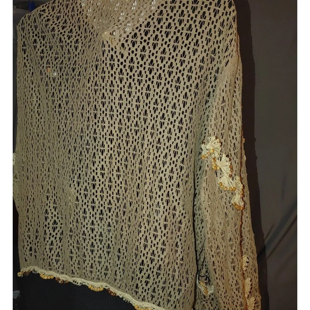 Jessica London Plus Size 2X Boho Hippie Kimono Tassel Brown Cardigan Crochet Bea - Image 8