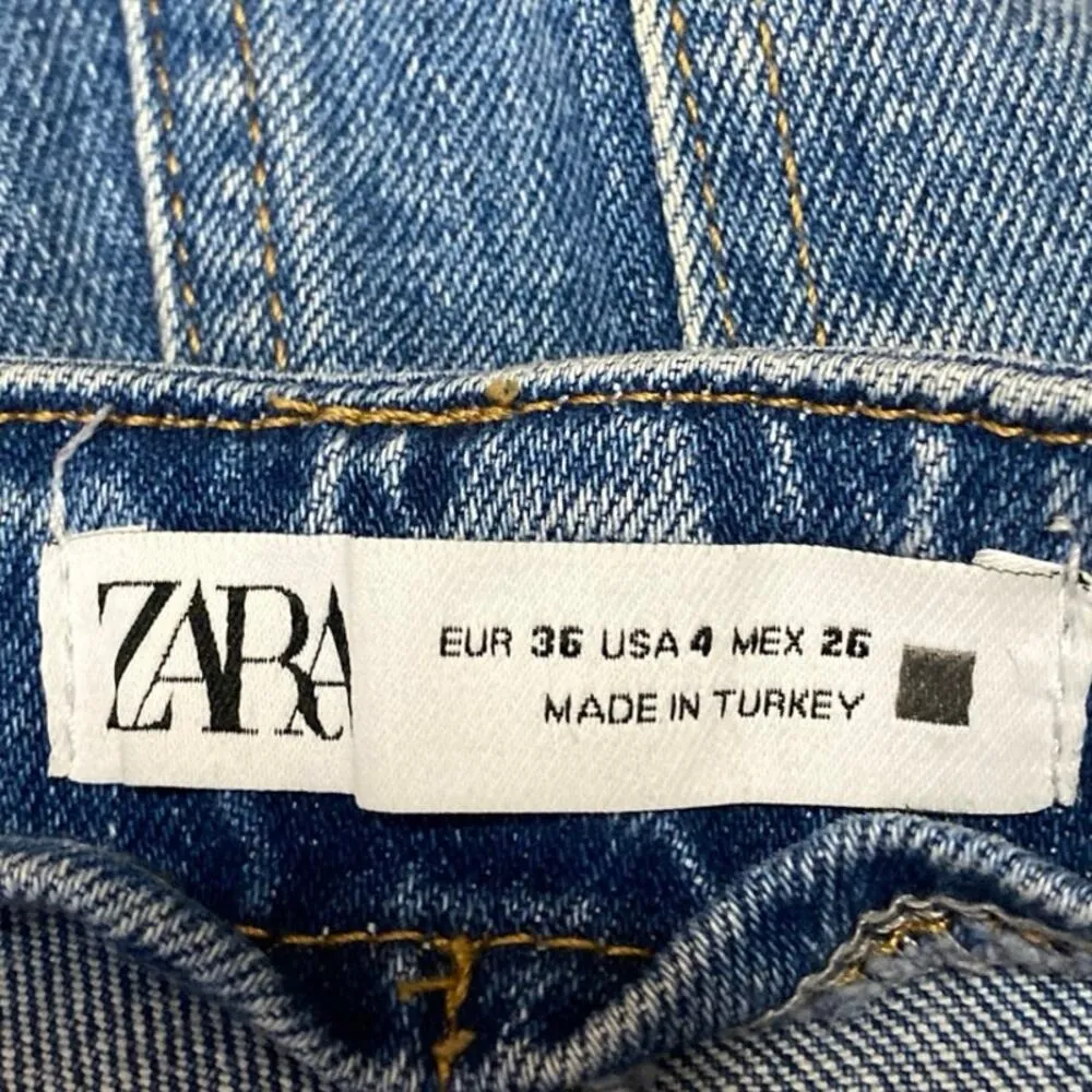 Zara Women's Blue High Waisted Wide leg Baggy Palazzo Denim Jeans Pants Size 4 - Image 4
