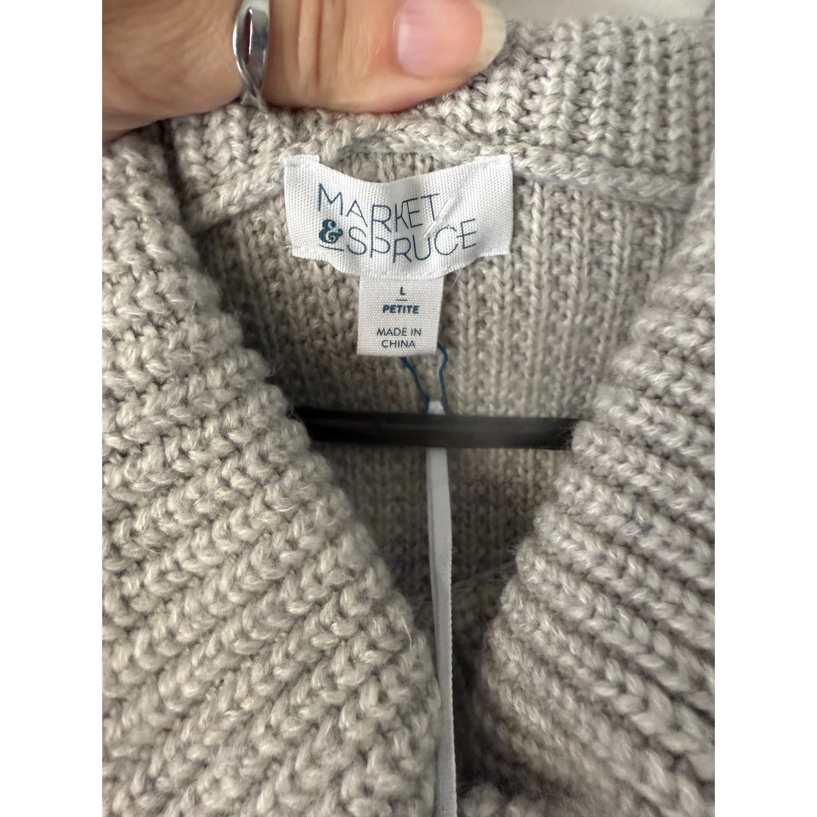 Market & Spruce NWT L Petite Cowl Neck Waffle Knit Thumb‎ Hole Sweater Gray - Image 3