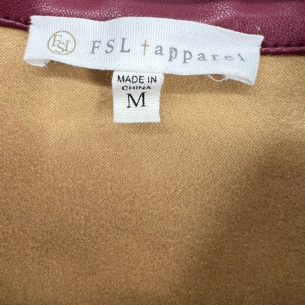 FSL Apparel faux leather jacket color block pink maroon cream M casual Size M - Image 5