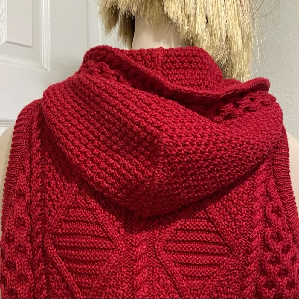 BLARNEY 100% Merino Wool Red Carol Zip Sleeveless Hooded Knit Vest Size S - Image 8