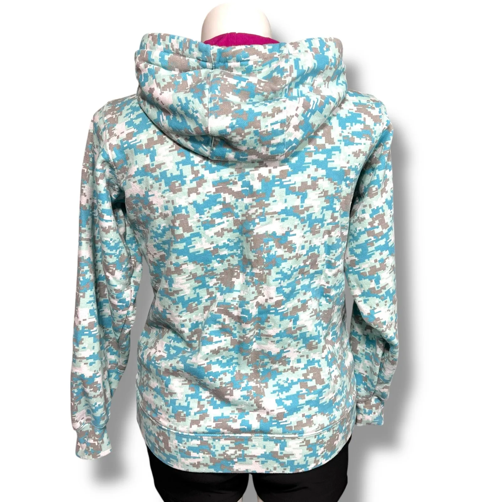 Cabelas Womens Hooded Hooded Sweatshirt Full Zip Camo Blue White Gray Large - Image 3