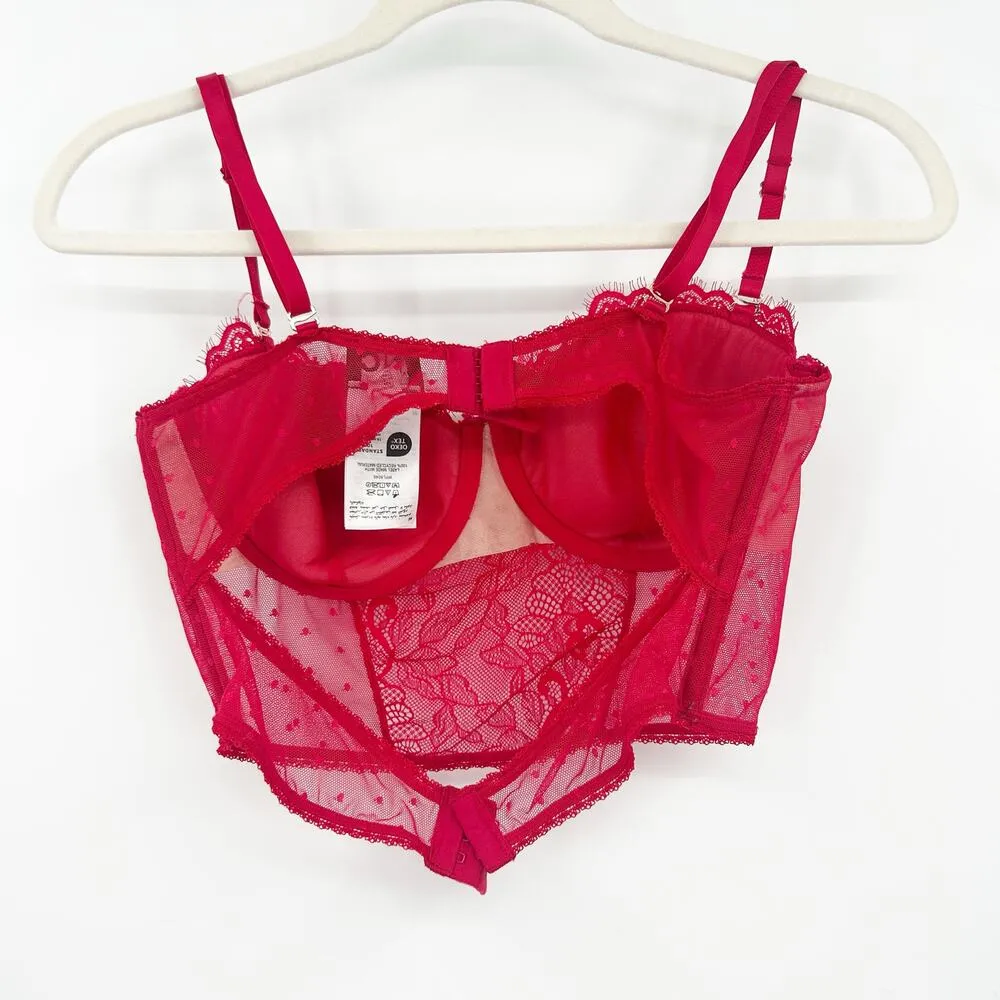 INC International Concepts Lace Pointelle Mesh Bustier Corset Longline Bra Large Red - Image 7