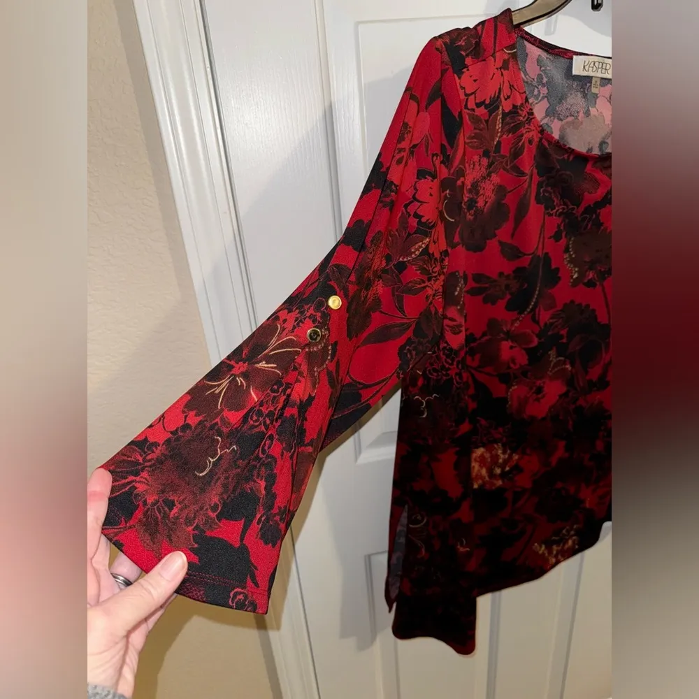 Kasper Plus Oversized Asymmetrical Red Black Floral Top Stretchy 2X - Image 4