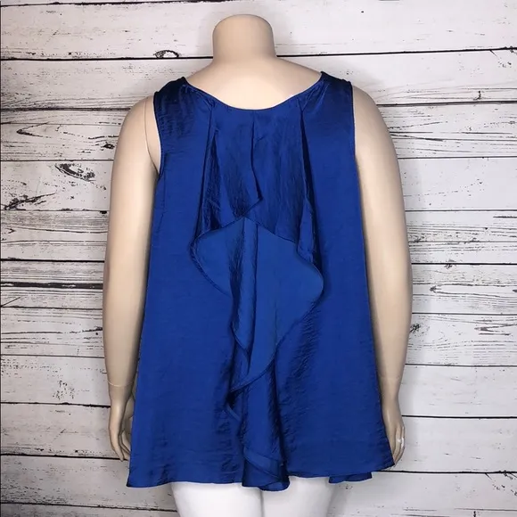 Avenue NWT Size 18/20 Royal Blue Ruffle Back Scoop Neck Tank Top Blouse - Image 2
