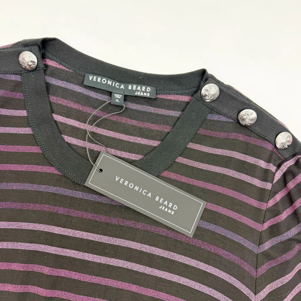 Veronica Beard Marcy Ruched Mini Dress Fuchsia Pink Multi Stripe Metallic Black - Image 10