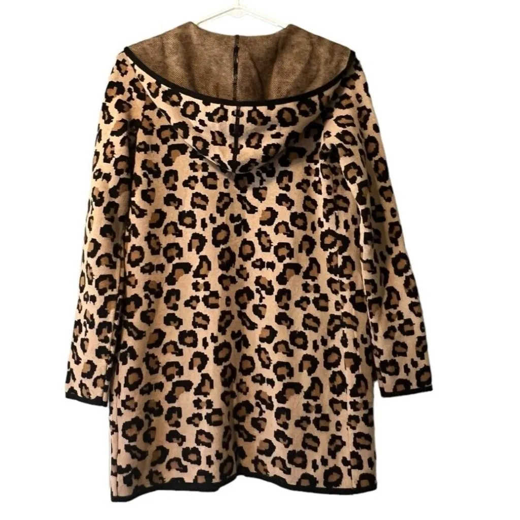 Rachel Zoe Leopard Print‎ Hooded Duster Open Cardigan Size XS Preppy City Animal - Image 2