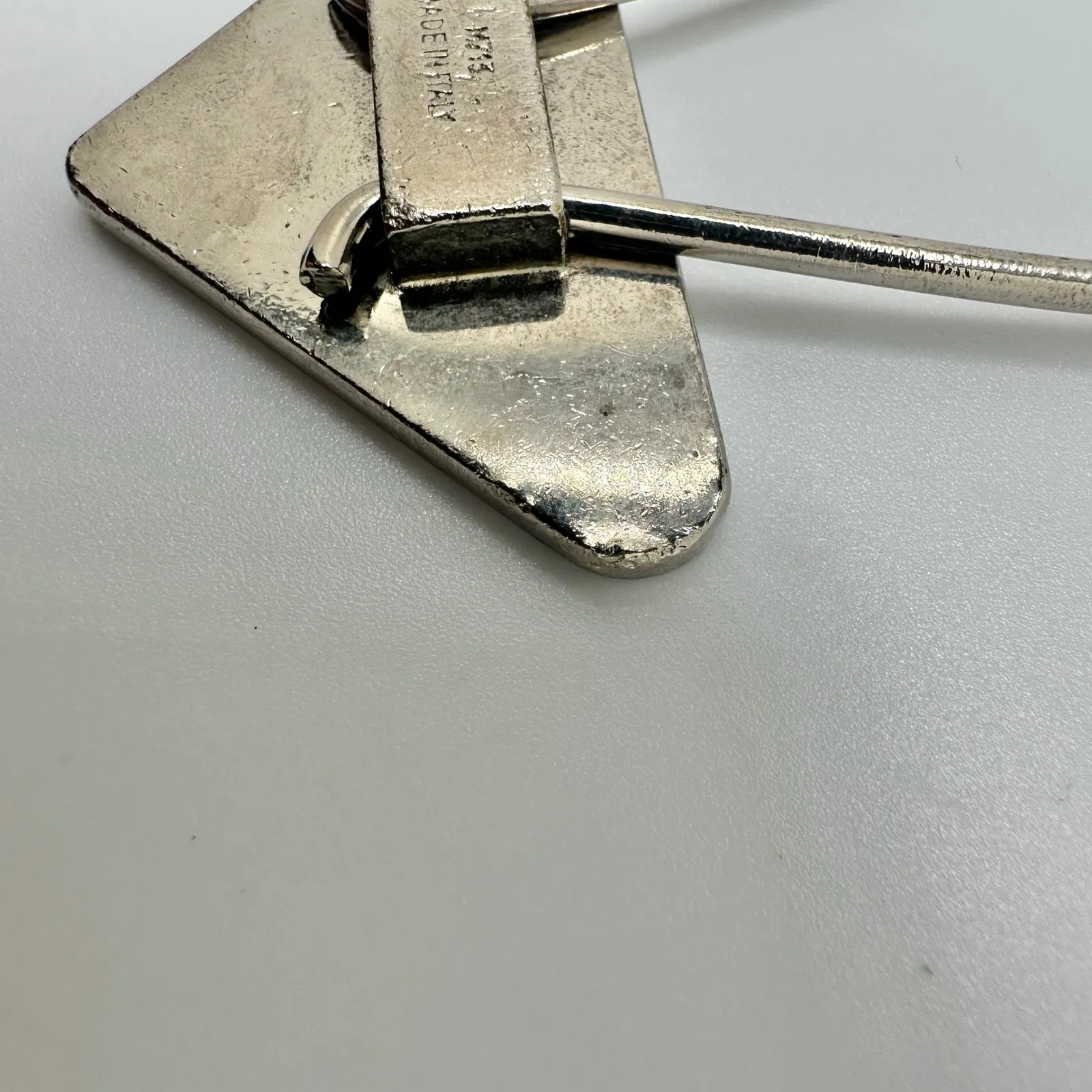 Authentic Prada Triangle Logo Key Ring Keychain Yellow Enamel Silver Tone - Image 9