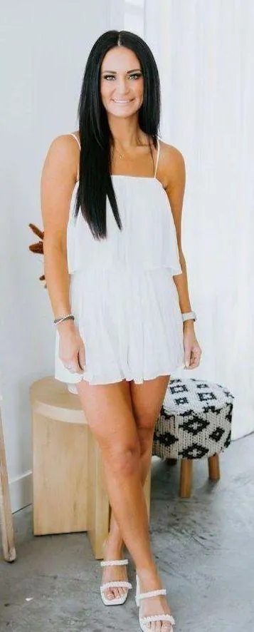 White Pleated Tiered Romper - Image 2
